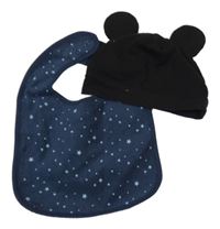 2 Set - Čierna čepice - Mickey + modrý podbradník s hviezdami