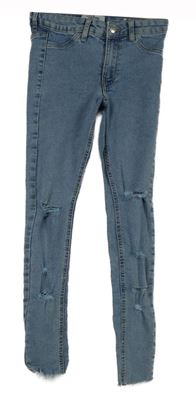 Dámské modré roztřepené high waist rifle s dírami Jennyfer vel. 30