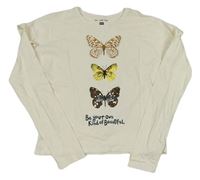 Smotanové tričko s motýly a volánikmi F&F