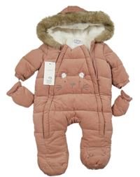 Nové - Růžová manšestrová zimní kombinéza s čumákem a kapucí F&F