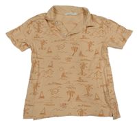 Lososové polo tričko s palmami a loděmi H&M