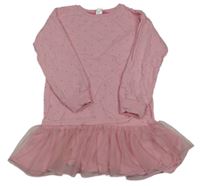 Světlerůžové teplákové šaty se srdíčky a tylovým volánkem little kids