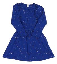 Modré bavlnené šaty s hviezdami a volánikmi Tchibo
