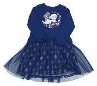 Tmavomodré teplákové šaty s Elsou a tylovou sukní Disney