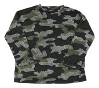 Tmavošedo-kaki-melírované army úpletové tričko