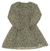 Khaki kvetované šifónové šaty H&M