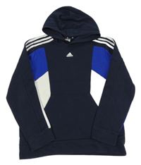 Tmavomodro-bielo-modrá mikina s kapucňou Adidas