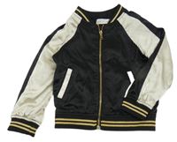 Černo-béžový saténový bomber s výšivkou H&M