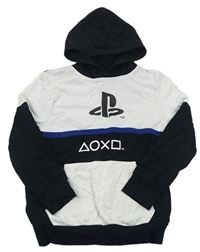Bielo-čierna mikina s logom a kapucí - PlayStation