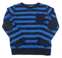 Tmavomodro-modrý pruhovaný sveter s vreckom F&F