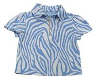 Modro-biele vzorované úpletové crop tričko s golierikom River Island