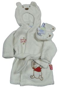 2set - Smotanový chlpatý župan s kapucí + capáčky - medvídek Pú Disney