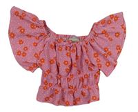 Růžová crop halenka s kytičkami Matalan