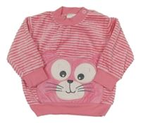 Svetloružová -ružová pruhovaná zamatová mikina s medvedíkom Million