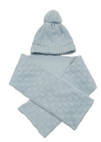 2set - Světlemodrá vzorovaná pletená čepice + šála 