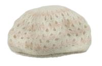 Smetanovo-růžová pletená bekovka s dirkovaným vzorom