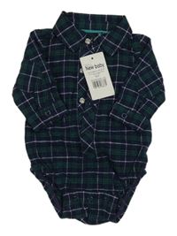 Nové - Tmavomodro-zelené kockované flanelové body Mothercare