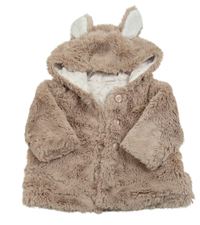 Starorůžový chlupatý jarní kabátek s kapucňou s uškami Next