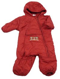 Červená šušťáková zimná kombinéza s mačkami Impidimpi