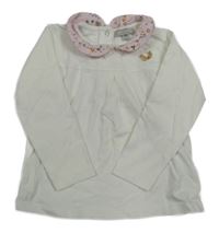 Bílé triko s límečkem a kytičkami 