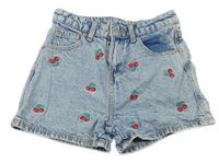 Světlemodré riflové kraťasy s třešničkami 