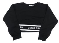 Čierne crop tričko s nápismi Shein