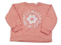 Broskvová mikina s květem a nápisom