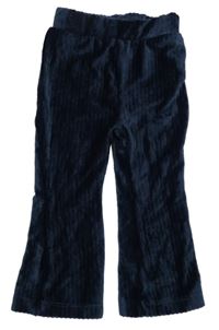 Tmavomodré zamatové rebrované flare nohavice