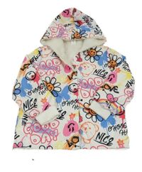 Biela šusťová zateplená bunda s kvietkami a kapucňou Shein