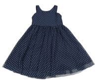 Tmavomodré sieťované šaty s bodkami H&M