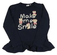 Tmavomodrá peplum mikina s nápisom a medvedíkmi Blukids