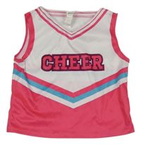 Kostým - Bílo-růžový crop top s nápisem - roztleskávačka