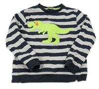 Tmavomodro-sivá pruhovaná mikina s dinosaurom M&S