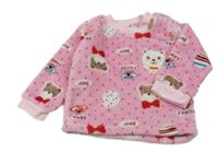 Svetloružová chlpatá mikina s medvedíkmi