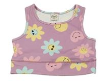 Lila rebrovaný crop top s kvetmi Timi