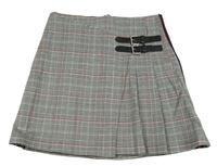 Čierno-bielo-červená kockovaná sukňa s pásky C&A