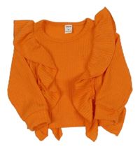 Oranžový rebrovaný sveter s volánikmi Shein