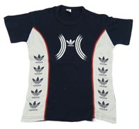 Tmavomodro-biele tričko s logy Adidas