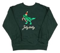 Tmavozelená mikina s dinosaurom a flitrami H&M