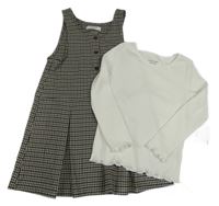 Nové - 2set - Kostkované šaty + bílé žebrované triko Primark