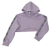 Levandulová crop mikina s nápismi a kapucňou Shein