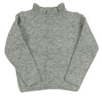 Sivý melírovaný károvaný vlnený sveter s korálkami Next