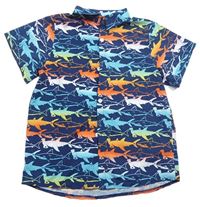 Tmavomodrá ľahká košeľa s kladivouny a žralokmi