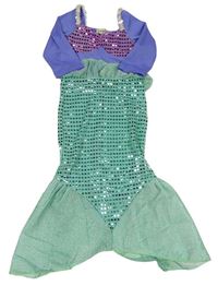 Kockovaným Zeleno/tyrkysovo-fialové šaty s flitry - Mořská panna