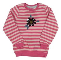 Tmavorůžovo-svetloružová pruhovaná mikina s květem z flitrů lupilu