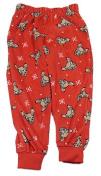 Červené puntíkaté plyšové pyžamové kalhoty s Bambim Disney