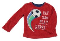 Červeno-tmavomodrá plyšová pyžamová mikina s nápisy a míčem PRIMARK