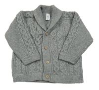 Sivý melírovaný vzorovaný vlnený prepínaci sveter s golierikom Topomini