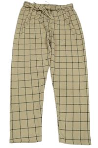 Světlebéžovo-čierne kockované mačkané nohavice so zavazováním PRIMARK