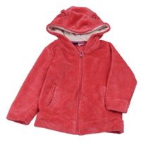 Jahodová plyšová bunda s kapucňou s uškami lupilu